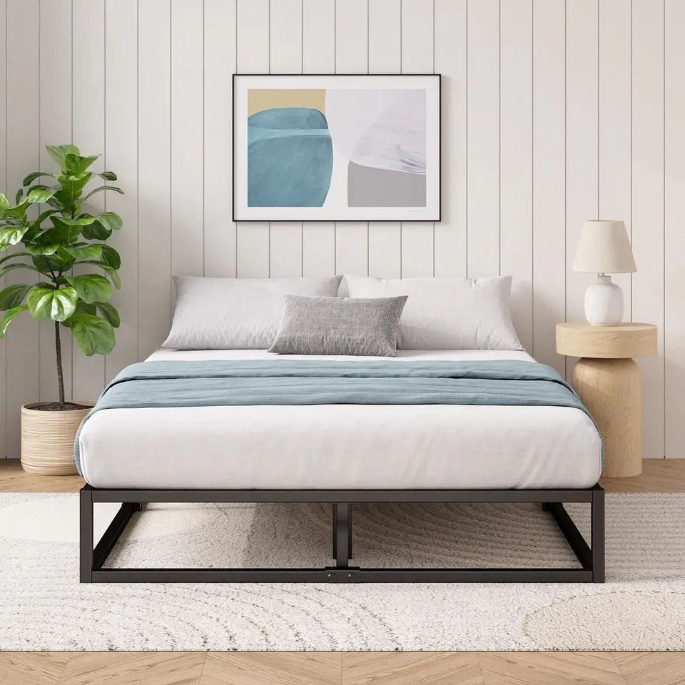 BOXED DEKKER METAL PLATFORM BED WITH WOODEN SLAT SUPPORT 35CM/14IN HEIGHT - SIZE UNSPECIFIED 