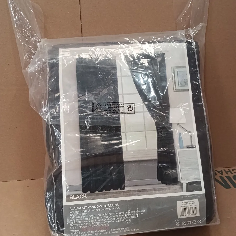 BAGGED BLACKOUT CURTAINS, 229X229CM - PENCIL PLEAT BLACK