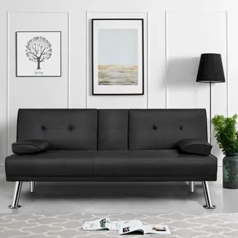 BOXED YAHEETECH FABRIC CONVERTIBLE SOFA BED WITH ADJUSTABLE BACKREST - BLACK (1 BOX)