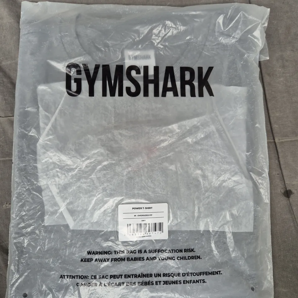 GYM SHARK OVERSIZED FIT POWER T-SHIRT IN GREY SIZE MEDIUM