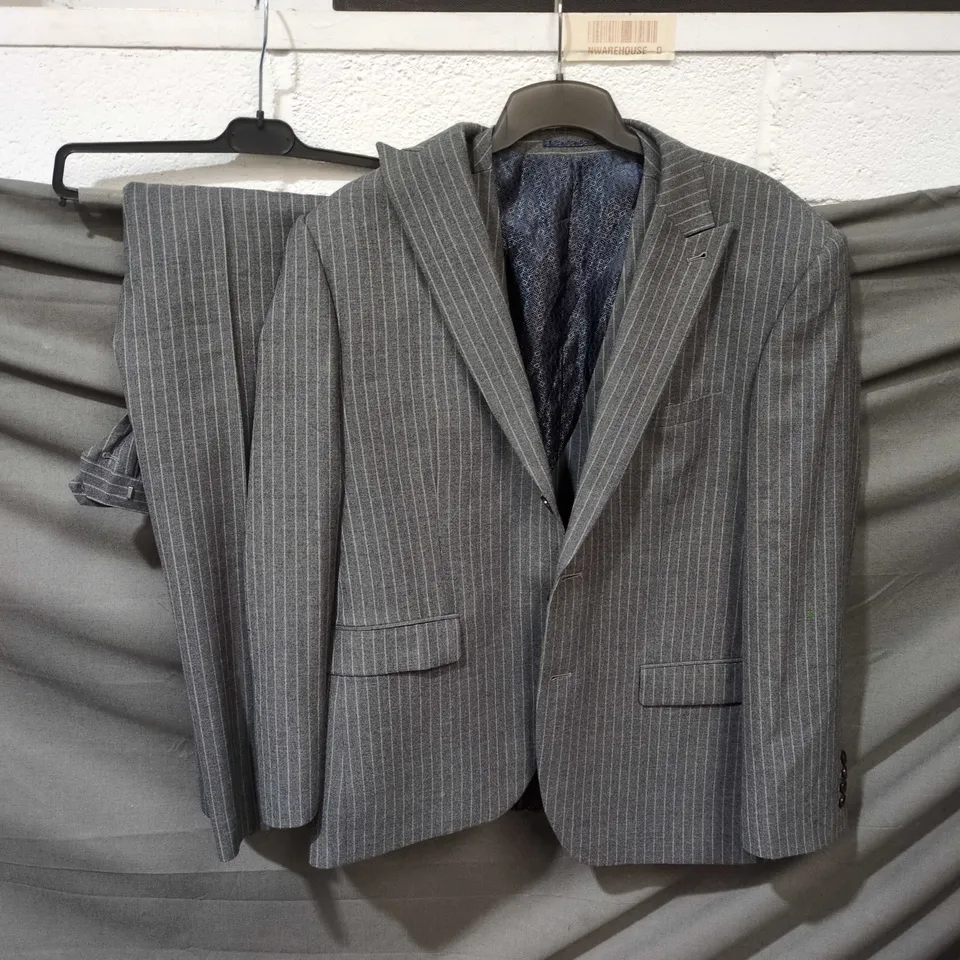 NEXT SIGNATURE PREMIUM TAILORING MENS 3PCE GREY PINSTRIPE SUIT - 44S/46R/36S