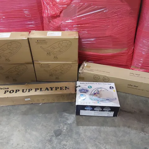 PALLET OF ASSORTED CONSUMER PRODUCTS TO INCLUDE: CHILDREN'S SHAMPOO BOWLS, BABY PLAY PENS, BABY PLAY MATS ECT