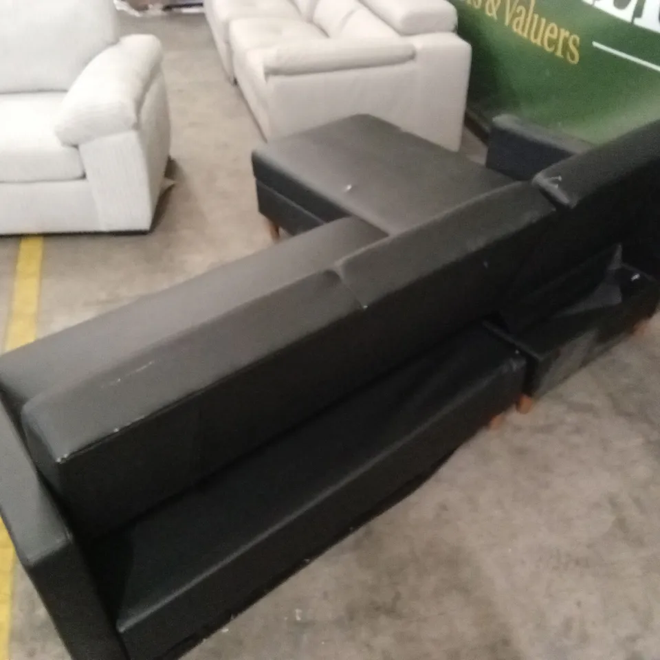 DESIGNER BLACK PU LEATHER CHAISE SOFA