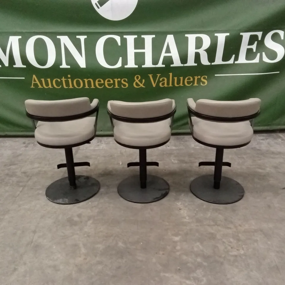 SET OF 3 FIRENZA BAR STOOLS IN TAUPE PU LEATHER AND BLACK STEEL BASE