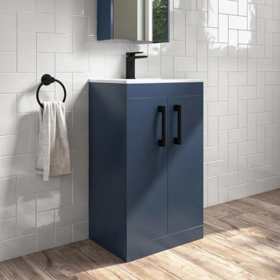 BOXED ASHFORD 50CM FLOORSTANDING MATT OCEAN BLUE VANITY UNIT DOORS