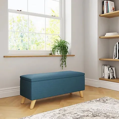 BOXED GFW SECRETO FABRIC STORAGE OTTOMAN BENCH TEAL