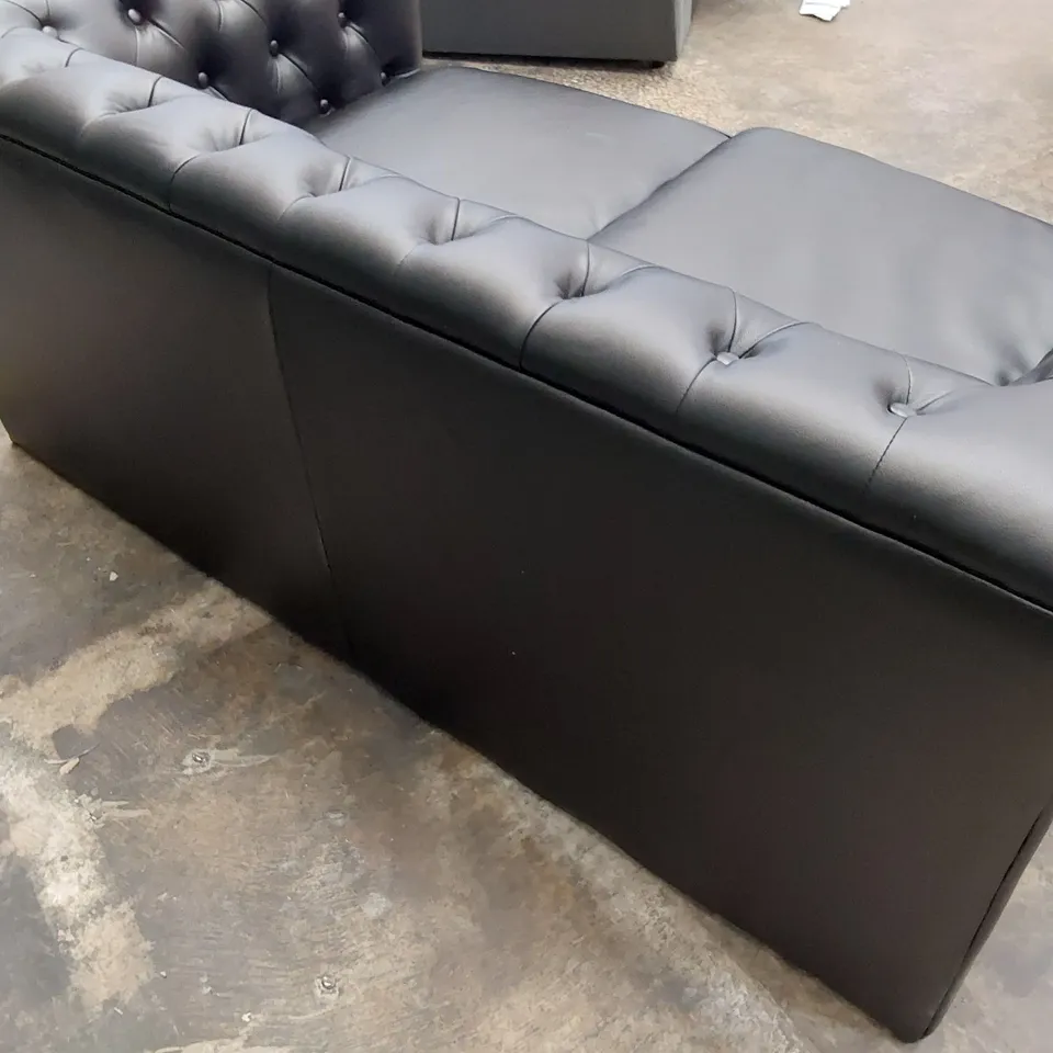 DESIGNER TWO SEATER CHESTERFIELD SOFA BLACK LEATHER 