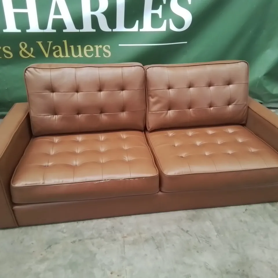DESIGNER THREE SEATER SOFA TAN LEATHER 