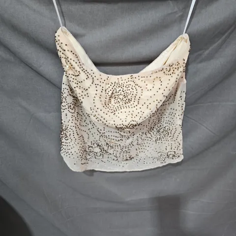 EGO EMBELLISHED BANDEAU TOP – UK 10 (EU 38, US 6) BEIGE WITH SEQUINS