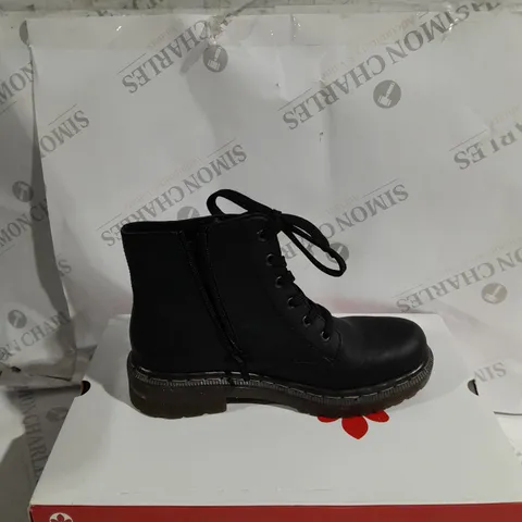 BOXED RIEKER LACE ANKLE BOOTS, BLACK - SIZE 5