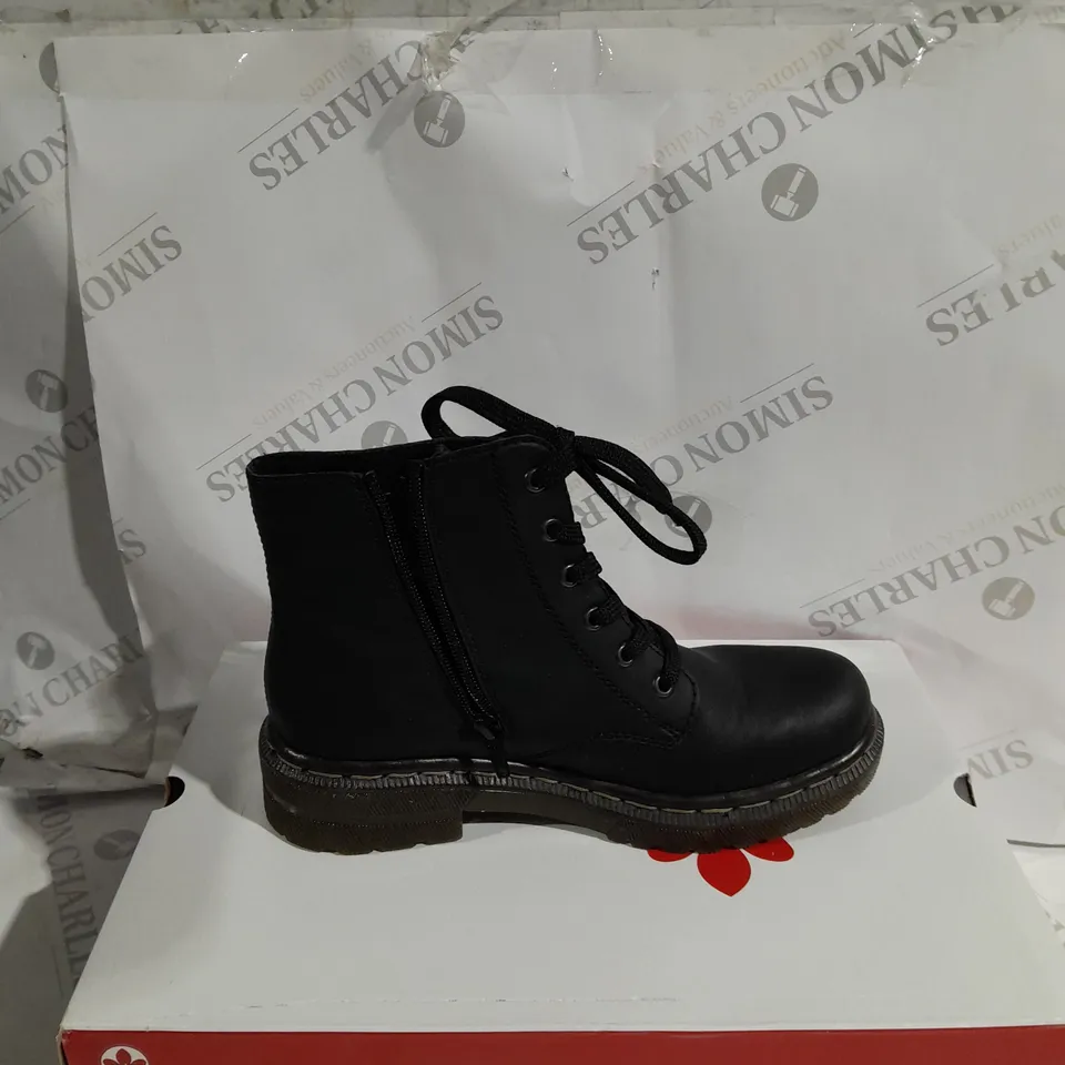 BOXED RIEKER LACE ANKLE BOOTS, BLACK - SIZE 5