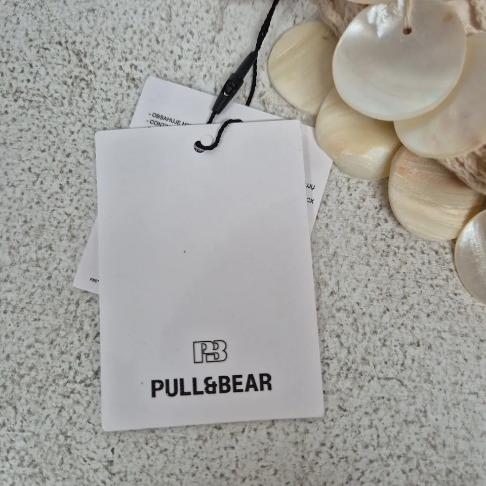 Pull&Bear Beige Shell-Embellished Rope Handbag with Wooden Handle