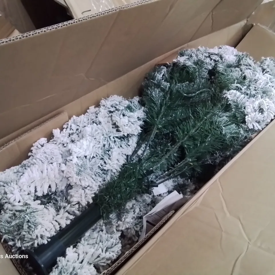 BOXED 7.5' PRE LIT SLIM FLOCKED EMPEROR CHRISTMAS TREE 