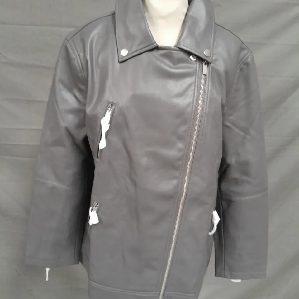 RUTH LANGSFORD FAUX LEATHER JACKET IN GREY - 16