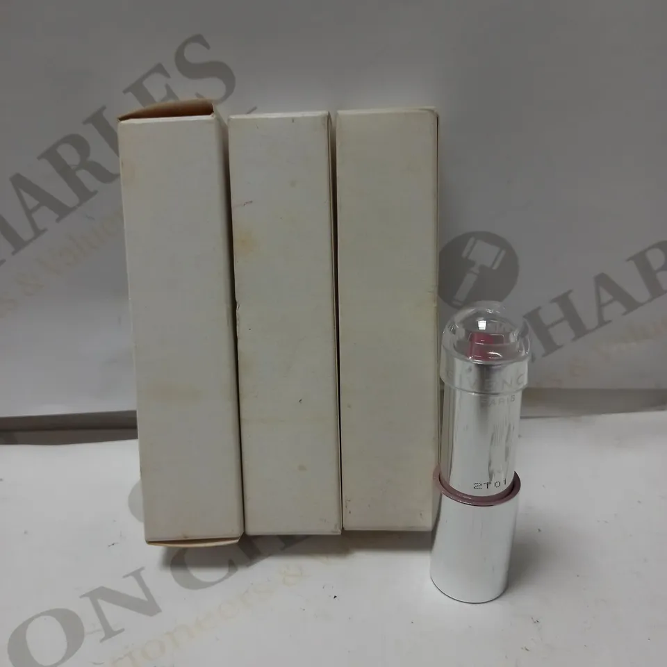 LOT OF 3 GIVENCHY ROUGE INTERDIT ULTRA-BRILLIANT SHINEY LIPSTICK - 02 NUDE SHINE