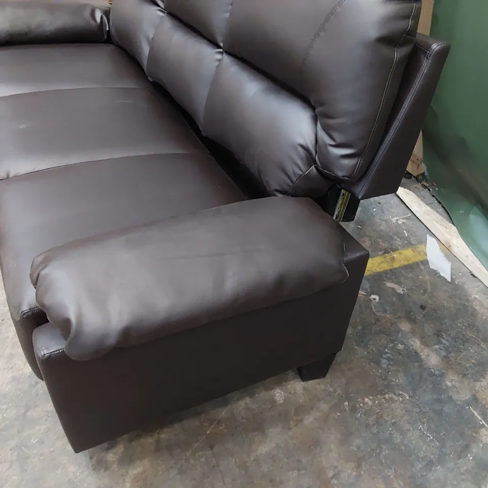 DESIGNER THREE SEATER SOFA BROWN LEATHER