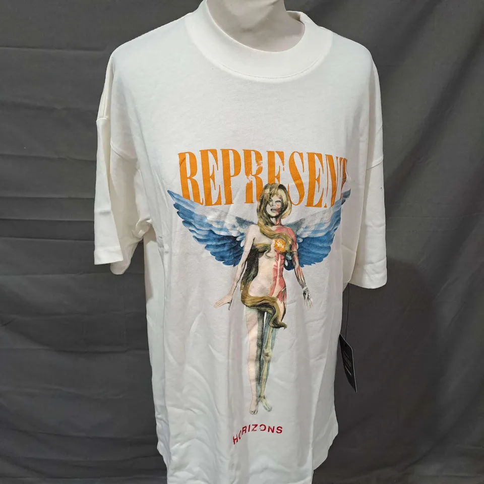 REPRESENT REBORN TSHIRT IN FLAT WHITE XS