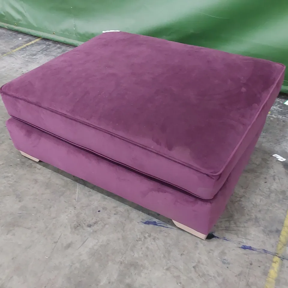 QUALITY BRITISH DESIGNER LOUNGE Co. LARGE SQUARE FOOTSTOOL AUBERGINE PLUSH FABRIC