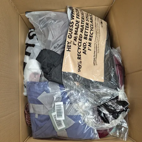 LARGE BOX OF ASSORTED CLOTHING ITEMS IN VARIOUS SIZES, STYLES AND COLOUR - COLLECTION ONLY