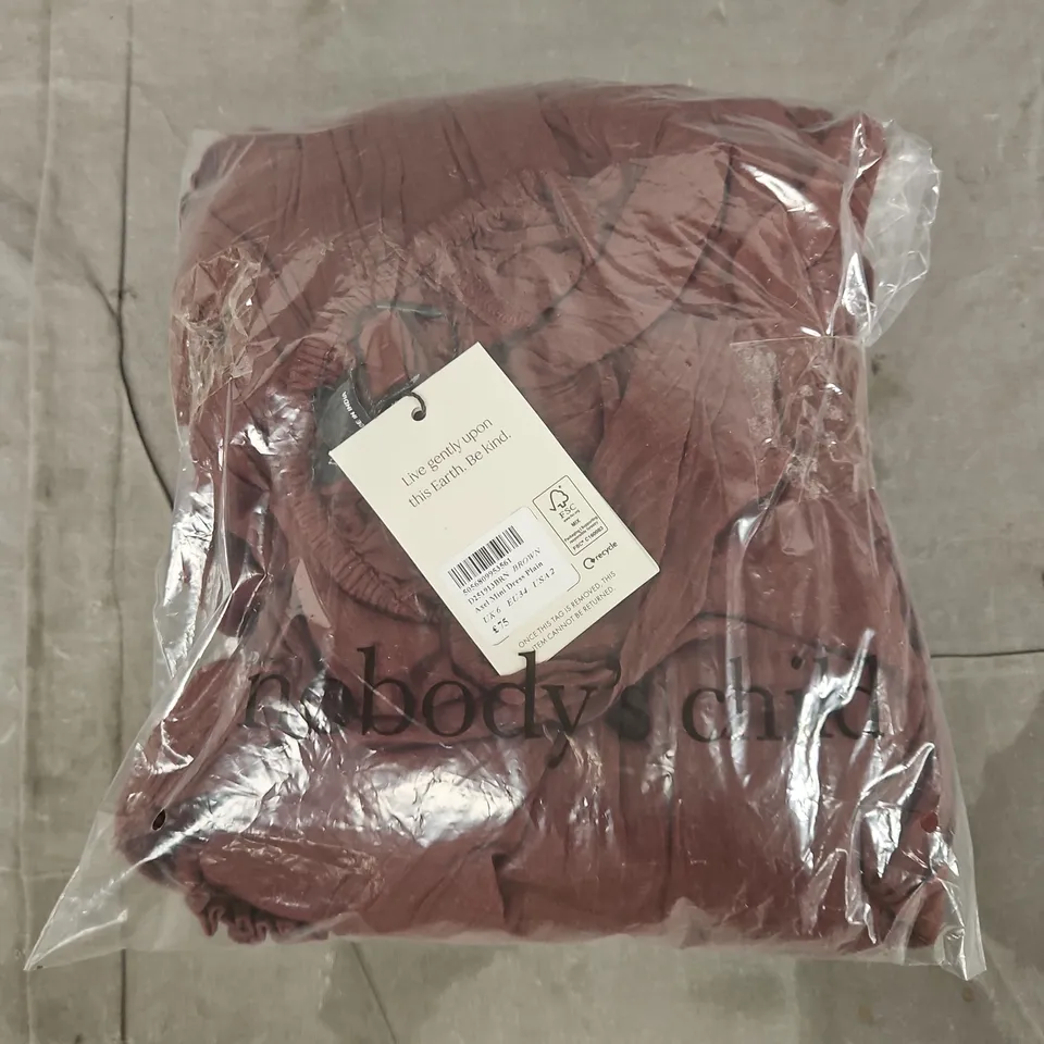 BAGGED NOBODY'S CHILD AXEL MINI DRESS IN BROWN SIZE UK 6