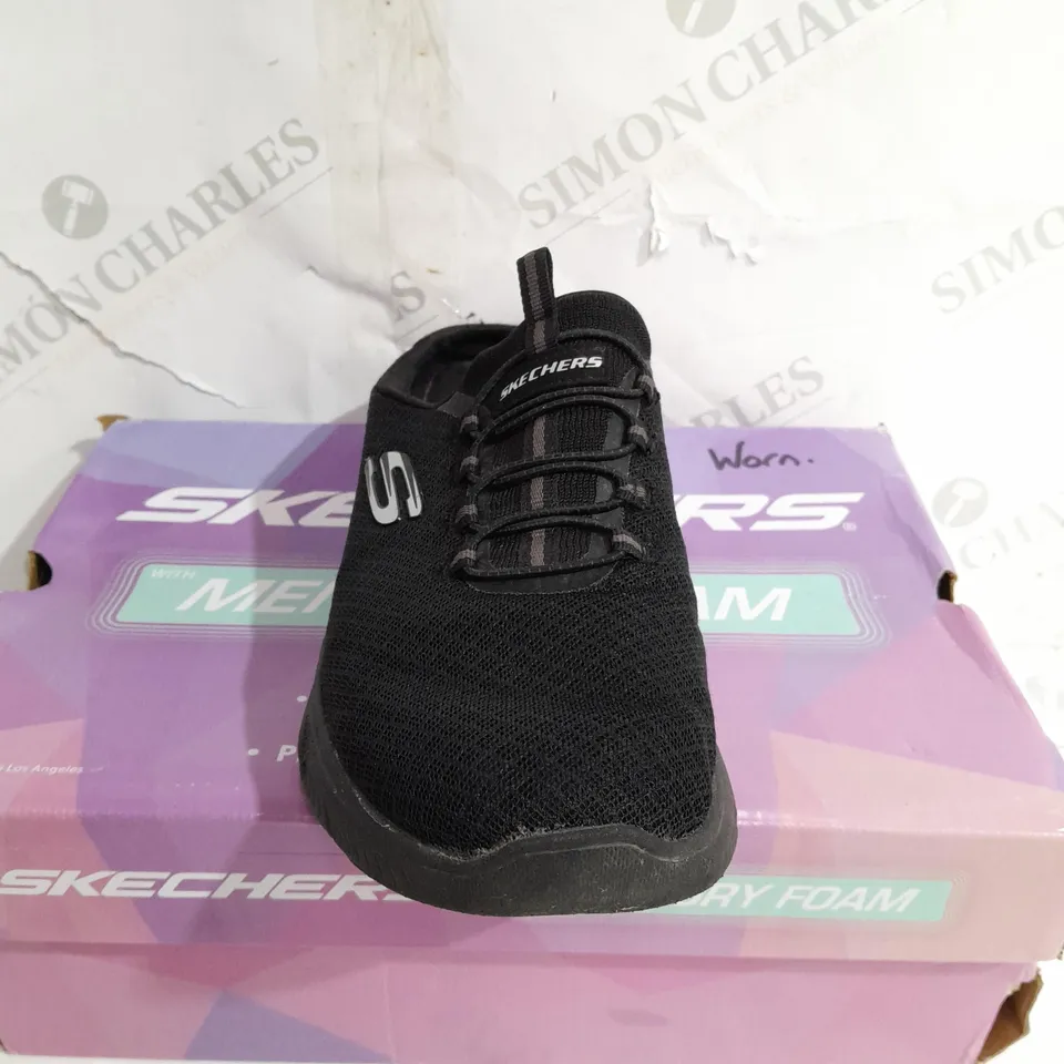 BOXED SKETCHERS BLACK OPEN TOP TRAINER - SIZE 6 