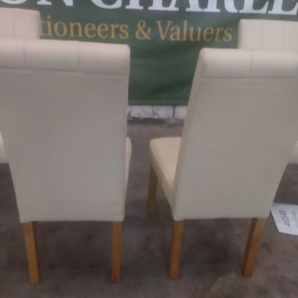 SET OF 4 DESIGNER CARRICK IVORY LEATHER DINING CHAIRS (OAK LEG)