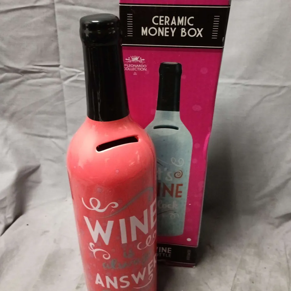 BOXED WINE IS ALWAYS THE ANSWER CERAMIC MONEY BOX 