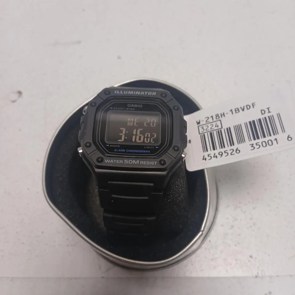 CASIO DIGITAL WRISTWATCH ILLUMINATOR W-218H-1BVDF, 50M WATER RESISTANT, BLACK