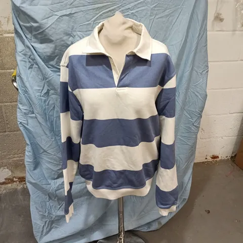 ZARA STRIPED RUGBY SHIRT β NAVY & WHITE, SIZE S (UK 38)