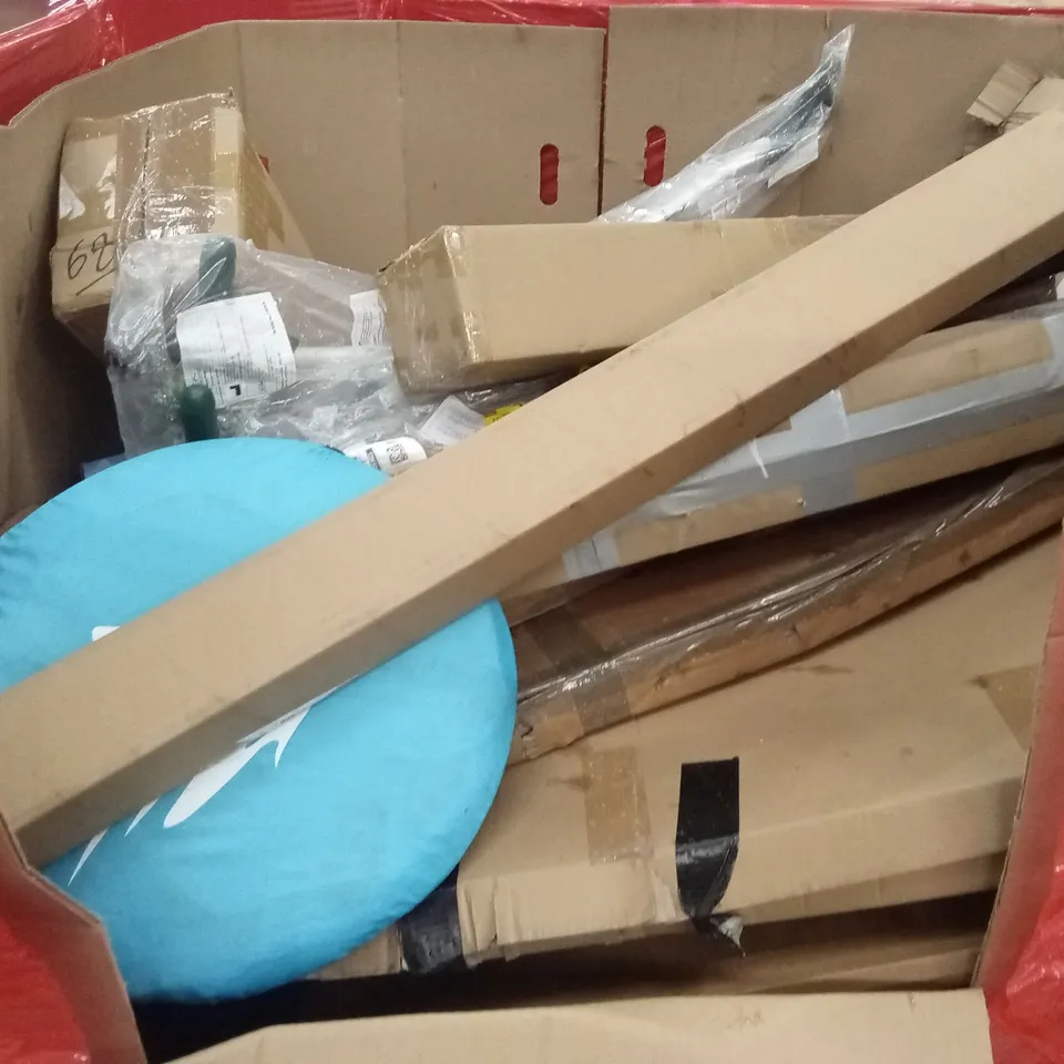PALLET OF ASSORTED HOUSEHOLD GOODS AND PRODUCTS TO INCLUDE; BOXED FURNITURE ETC