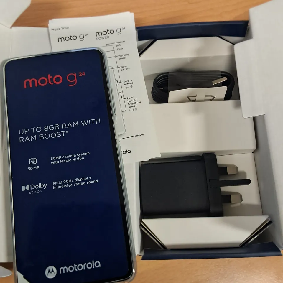 BOXED MOTOROLA MOTO G24 4+128GB IN MATTE CHARCOAL - MC416