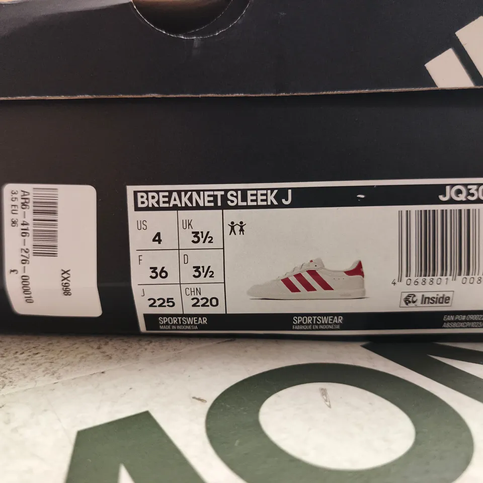 ADIDAS BREAKNET SLEEK J SNEAKERS – WHITE/RED, UK 3.5 (US 4)
