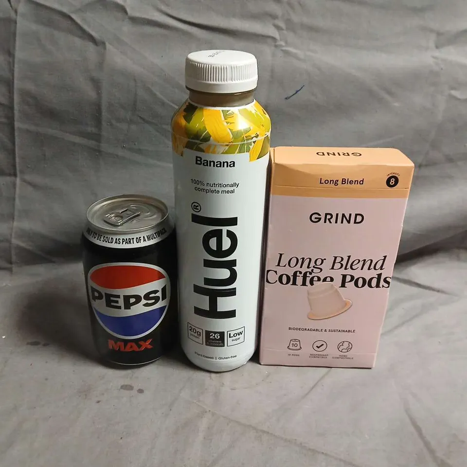 APPROXIMATELY 10 ASSORTED FOOD ITEMS TO INCLUDE PEPSI MAX, HUEL AND COFFEE PODS - COLLECTION ONLY