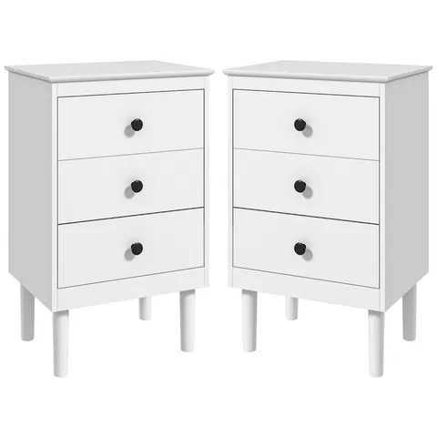 BOXED HOMCOM SET OF TWO THREE-DRAWER BEDSIDE TABLES - WHITE