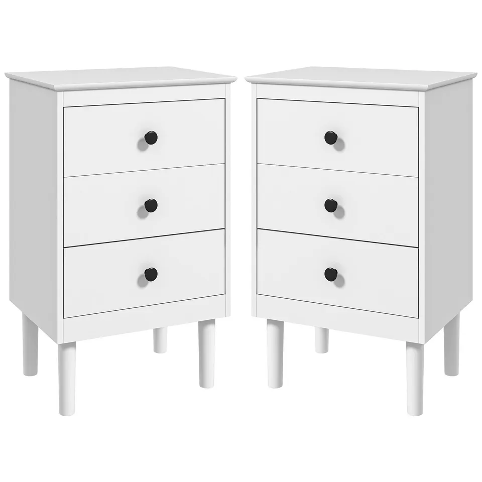BOXED HOMCOM SET OF TWO THREE-DRAWER BEDSIDE TABLES - WHITE