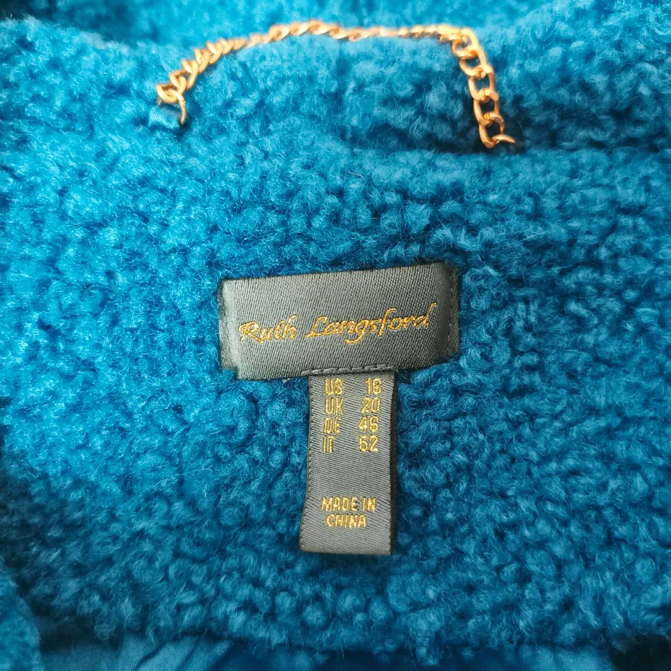 RUTH LANGFORD BLUE FLEECE COAT, UK 20 (US 18)