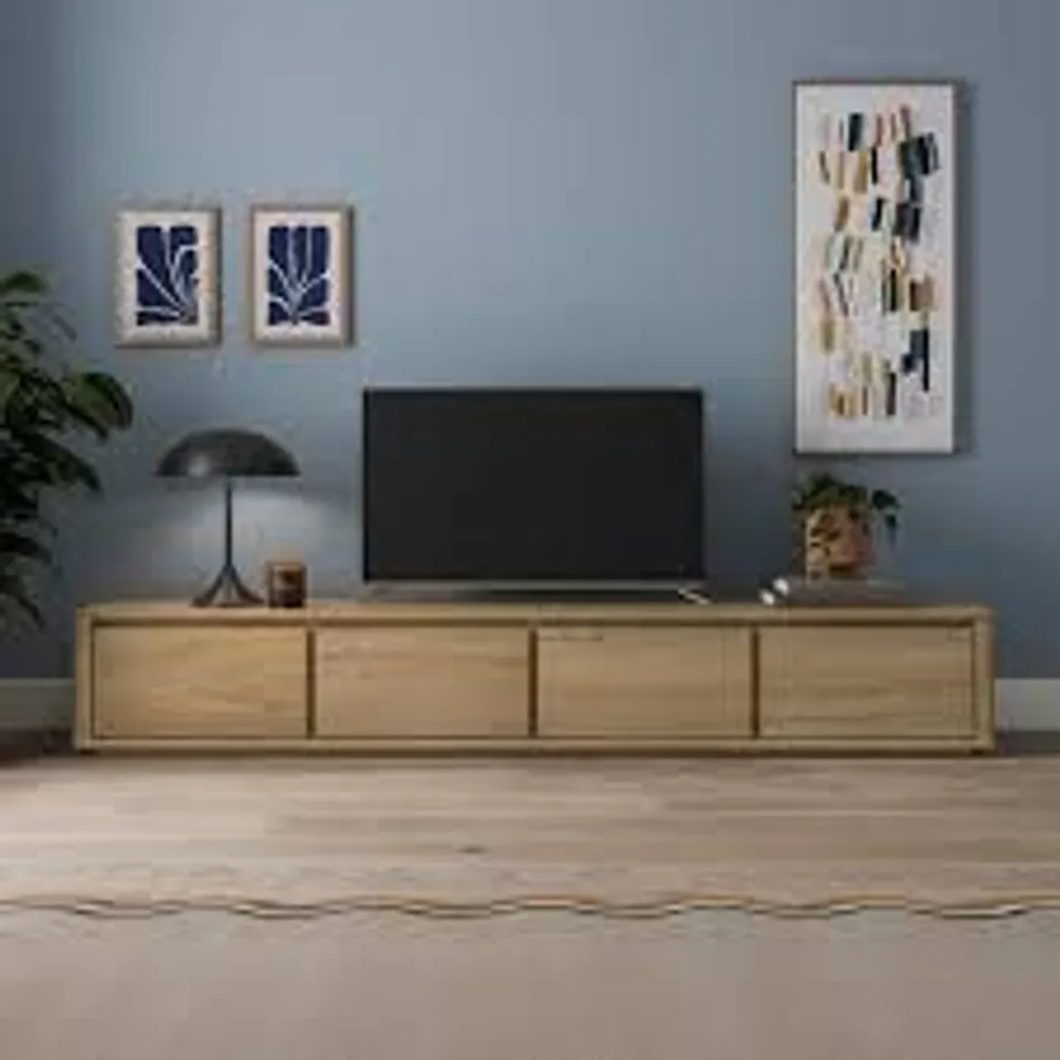 BOXED MALIK LOW SUPER WIDE LIGHT OAK TV UNIT FOR TVS UP TO 85" (1 BOX)