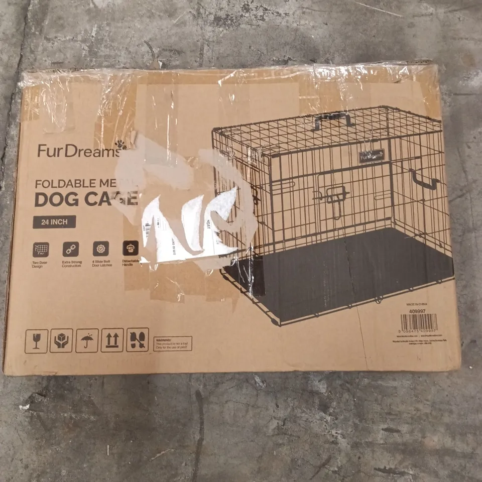BOXED FOLDABLE METAL DOG CAGE 24 INCH
