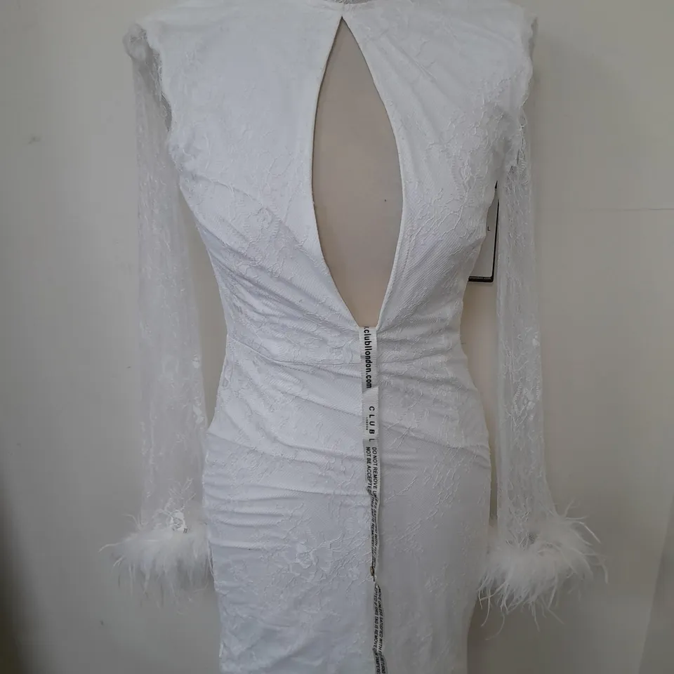 CLUB OF LONDON WHITE LACE MINI DRESS WITH KEYHOLE - UK 8