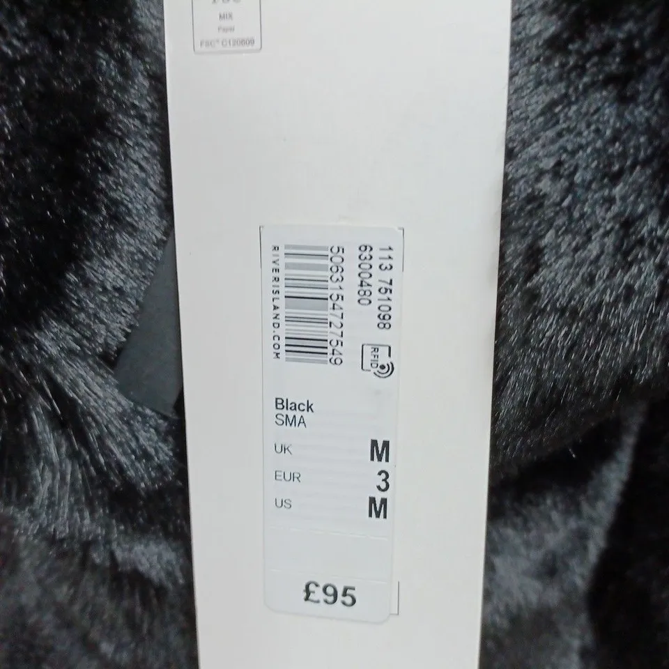 RIVER ISLAND BLACK FAUX FUR COAT - UK M