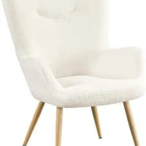 BOXED YAHEETECH ARMCHAIR, SHERPA FUZZY TUB CHAIR WITH HIGH BACK, IVORY