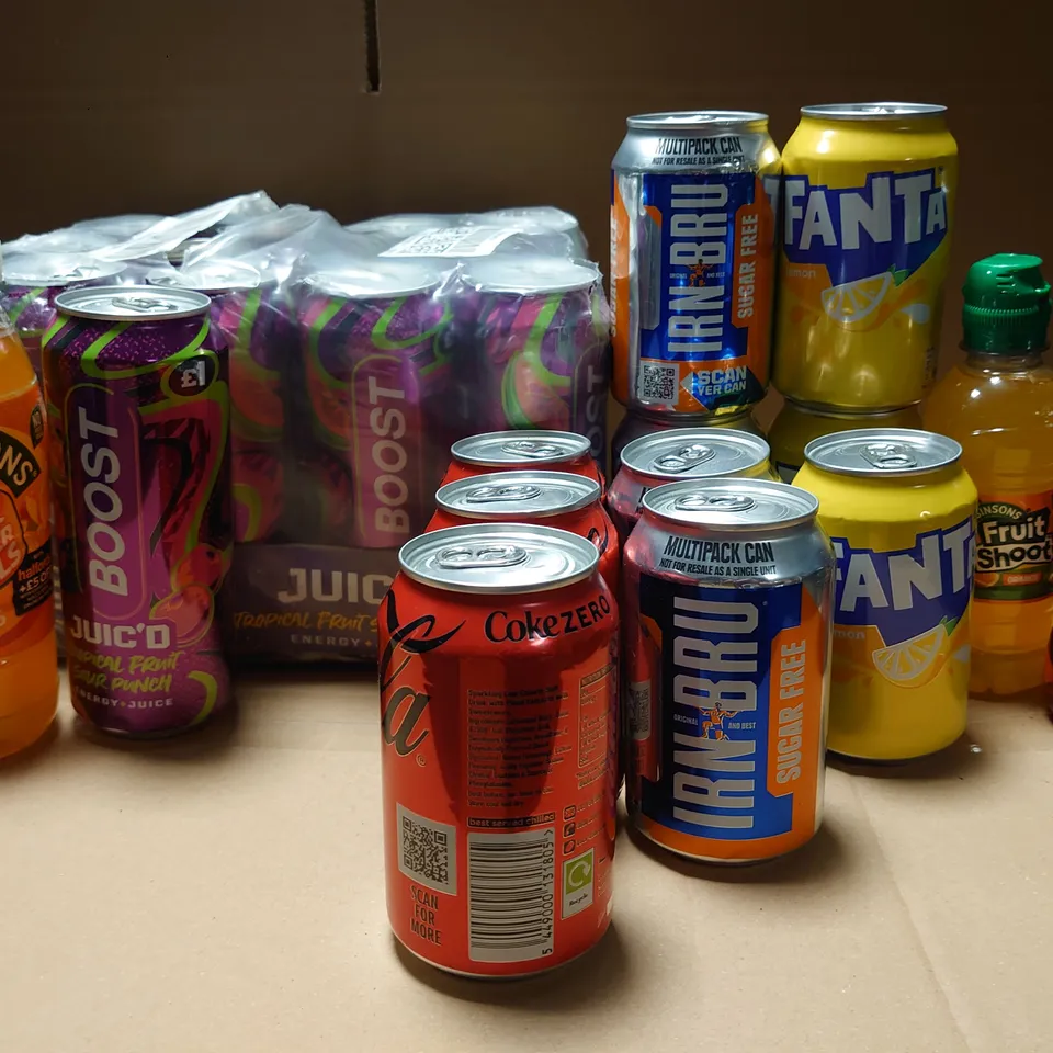 LOT OF APPROXIMATELY 25 ASSORTED DRINKS ITEMS TO INCLUDE IRN- BRU, FANTA AND BOOST