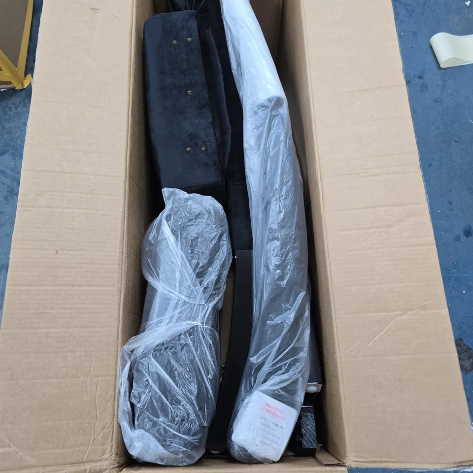 PAIR OF VELVET SCROLL BACK DINING CHAIRS IN BLACK - COLLECTION ONLY