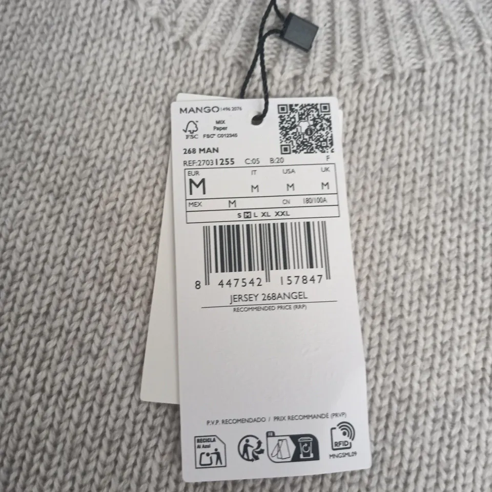 MANGO JERSEY KNIT JUMPER – LIGHT GREY – WOMEN'S, SIZE M