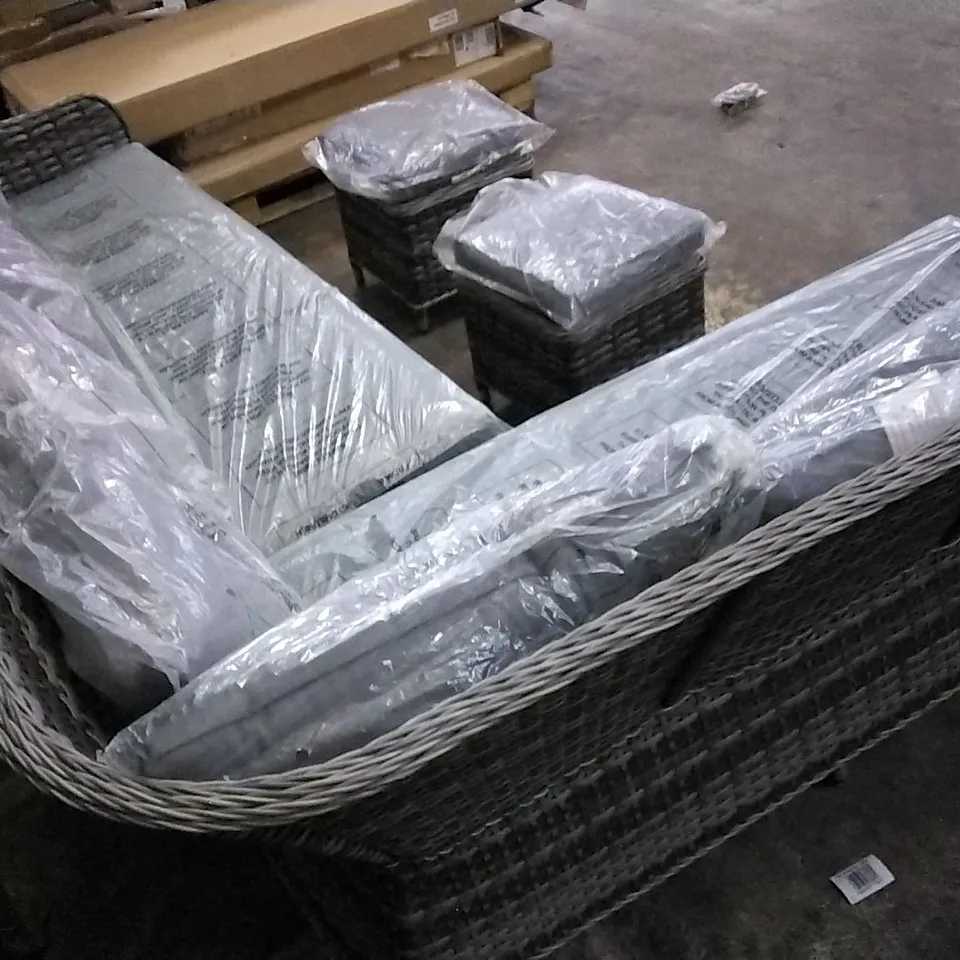 FLORIDA 6 SEATER CORNER OUTDOOR DINING SET SINGLE ARM SOFA + CORNER SOFA + 2 STOOLS 