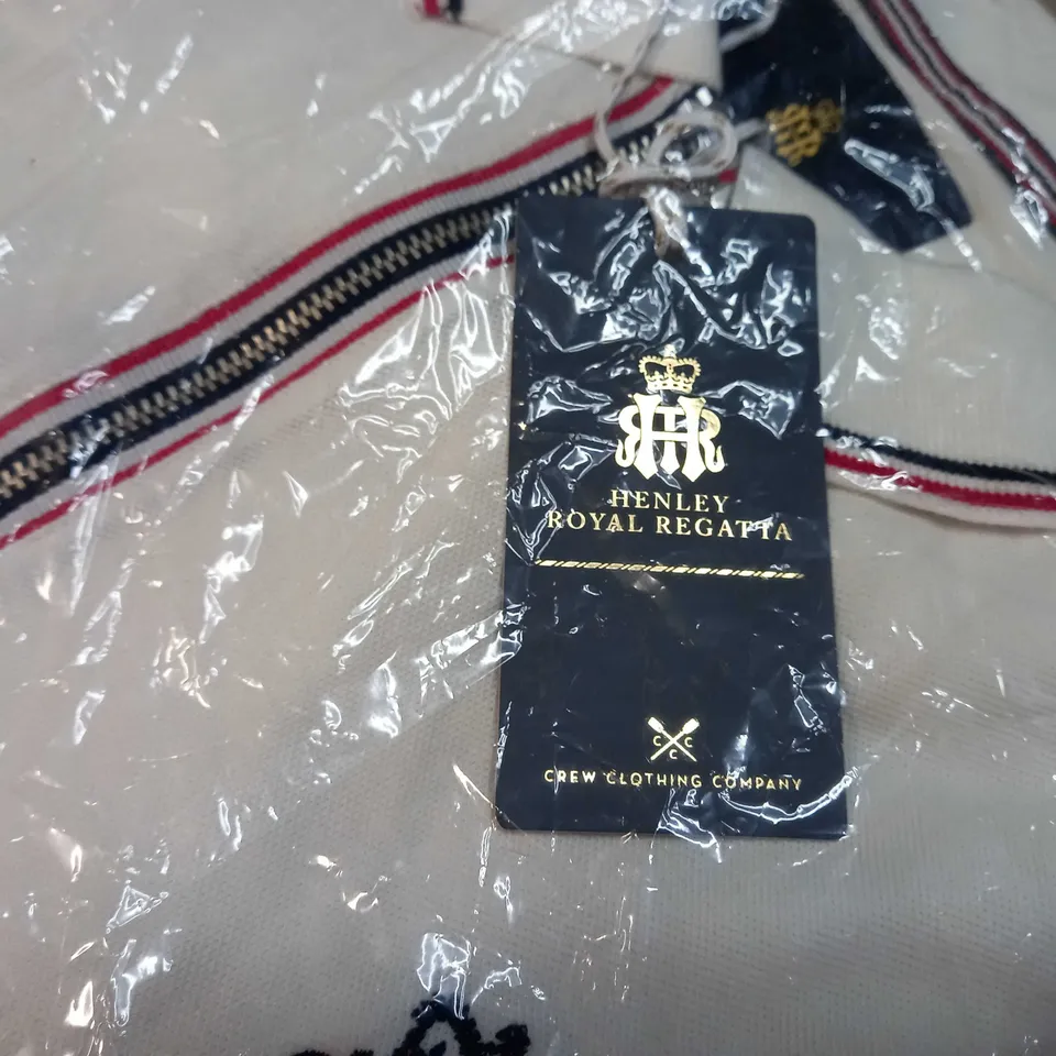 PACKAGED HENLEY ROYAL REGATTA WHITE HALF ZIP POLO - SIZE 12