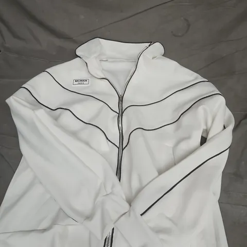 BALMAIN PARIS WHITE LONG SLEEVE STRIPED ZIP-UP CASUAL JACKET - L