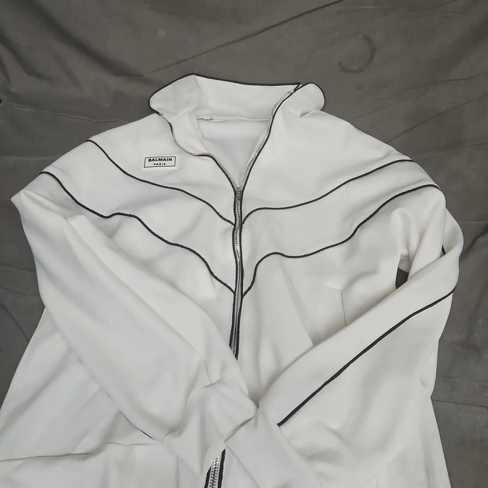BALMAIN PARIS WHITE LONG SLEEVE STRIPED ZIP-UP CASUAL JACKET - L