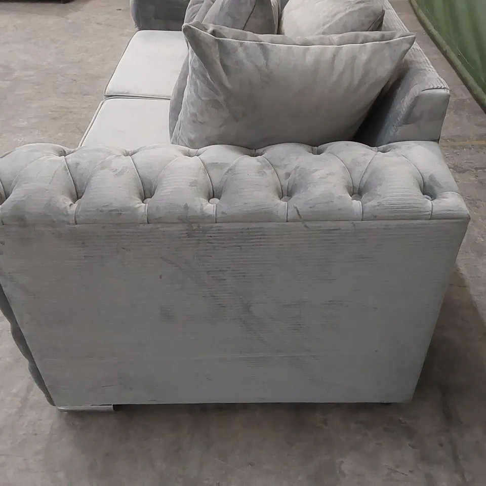 QUALITY DESIGNER ASHTON 3-SEATER LUXURY VELVET UPHOLSTERED SOFA - SILVER