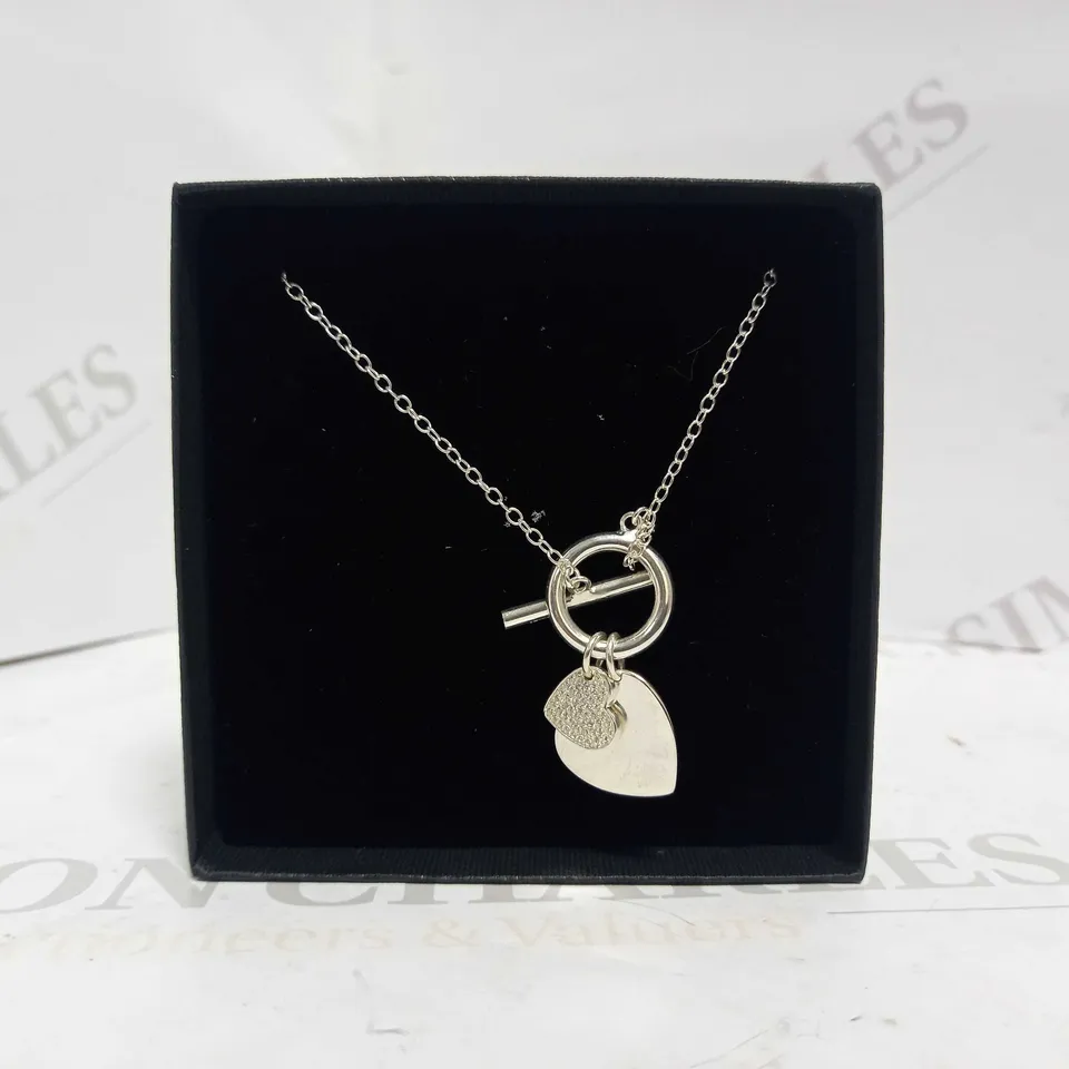 THE LOVE SILVER COLLECTION STERLING SILVER T BAR DOUBLE HEART NECKLACE RRP £78